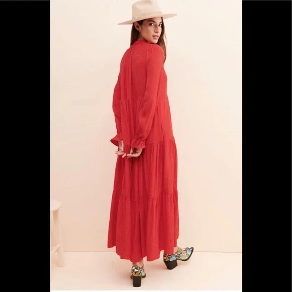 Maeve By Anthropologie Wendy tiered long sleeves boho maxi dress red Size XL - Picture 4 of 15